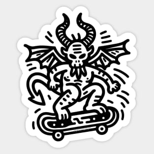 Devil on a skateboard - Black and White Sticker